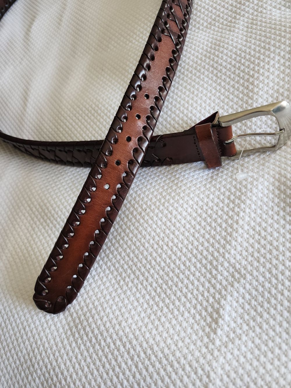 Trafalgar Braided Chestnut Leather Belt with Silver Buckle